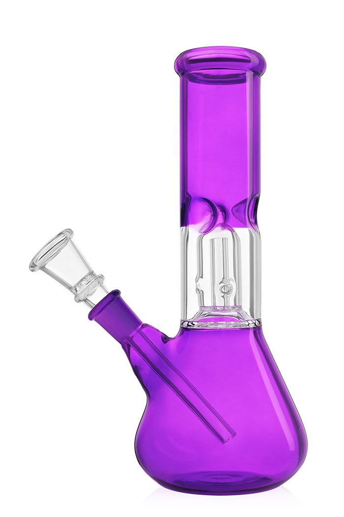 Purple glass bong with an ice pinch