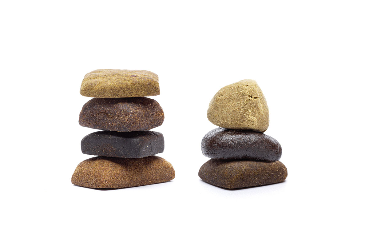 Two stacks of hash bricks next to each other
