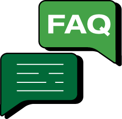 Two green text message bubbles, top bubble says FAQ