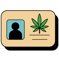 Icon of a photo ID in yellow with a green cannabis leaf on it