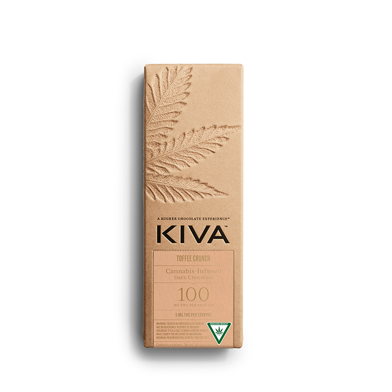 Kiva Toffee Crunch Dark Chocolate Bar 100mg