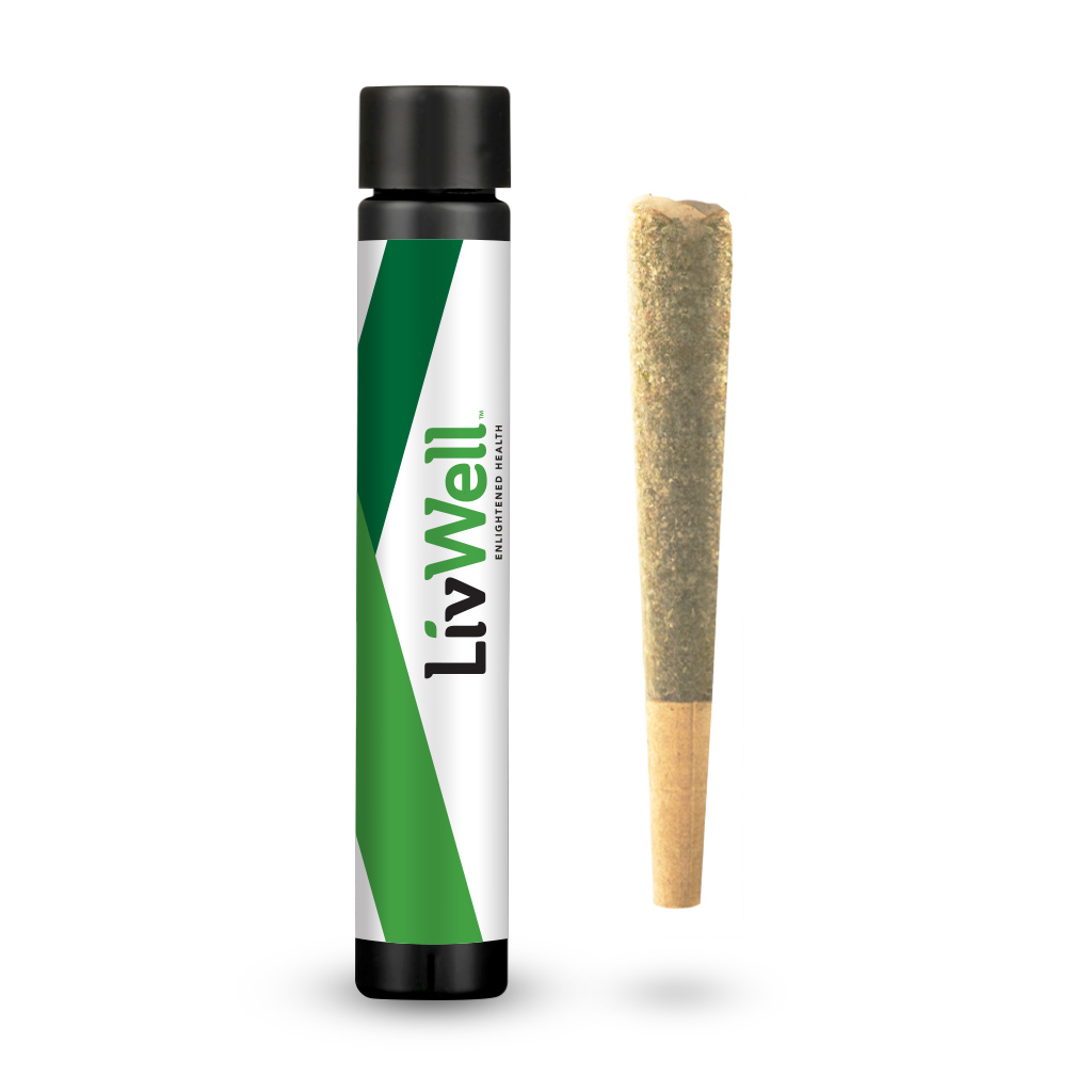 LivWell 1g Cannabis PreRoll Packaging and Product