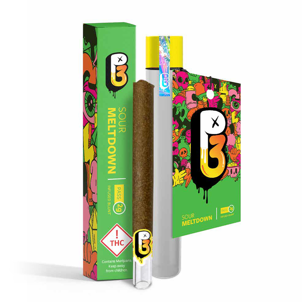 P3 Cannabis Blunt Infused Sour Meltdown Product and Packaging