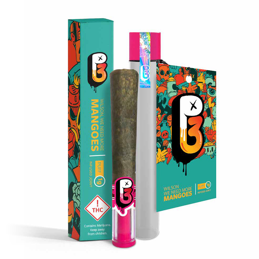 P3 Wilson We Need More Mangoes Cannabis PreRoll 1g Product and Packaging